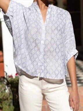 Emerson Fry India Collection Mandarin Collar Top Solstice Indigo Organic Cotton